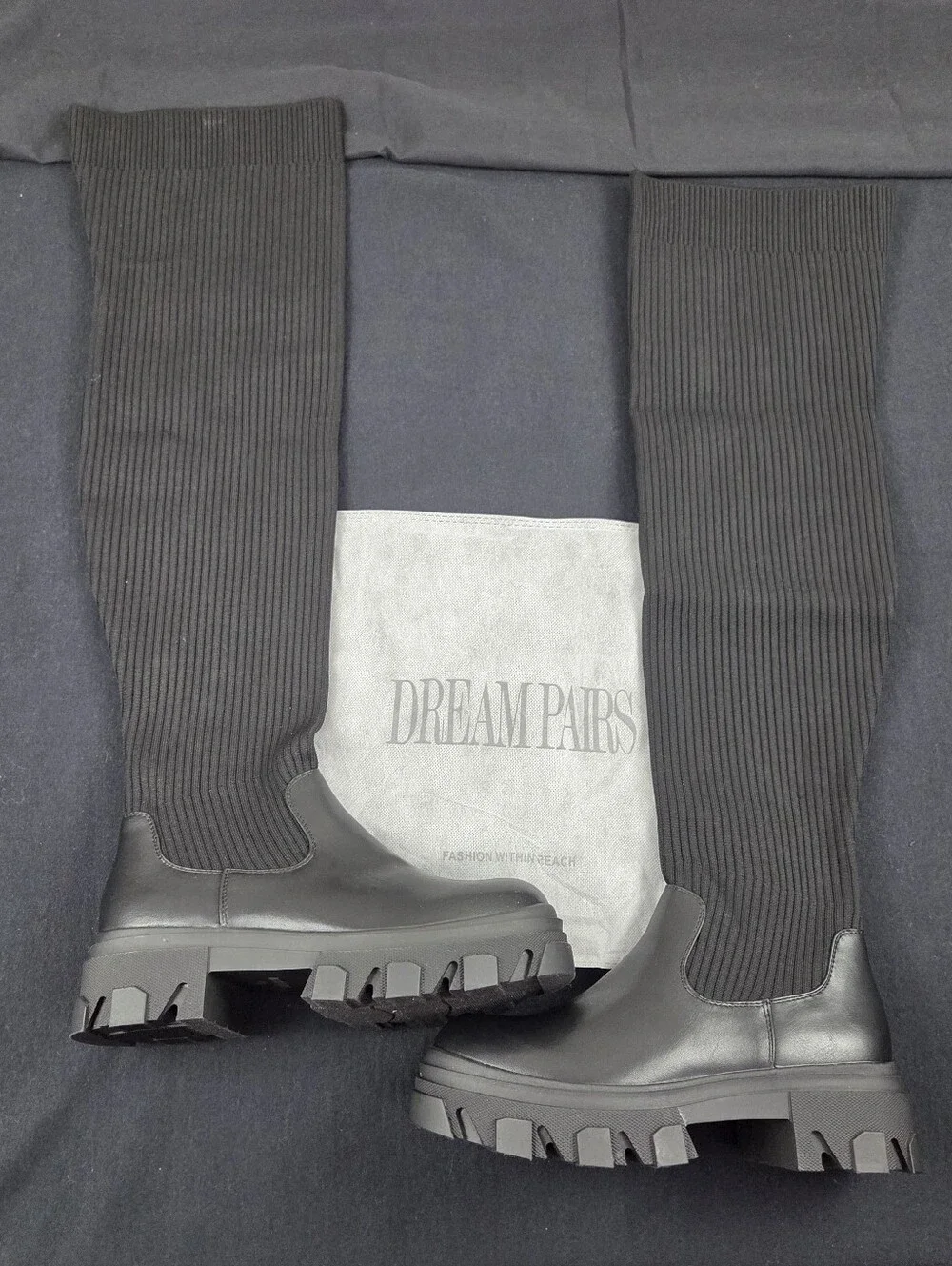 Dream Pairs Over The Knee Platform Boots Womens Size 8.5 Black Leather 21